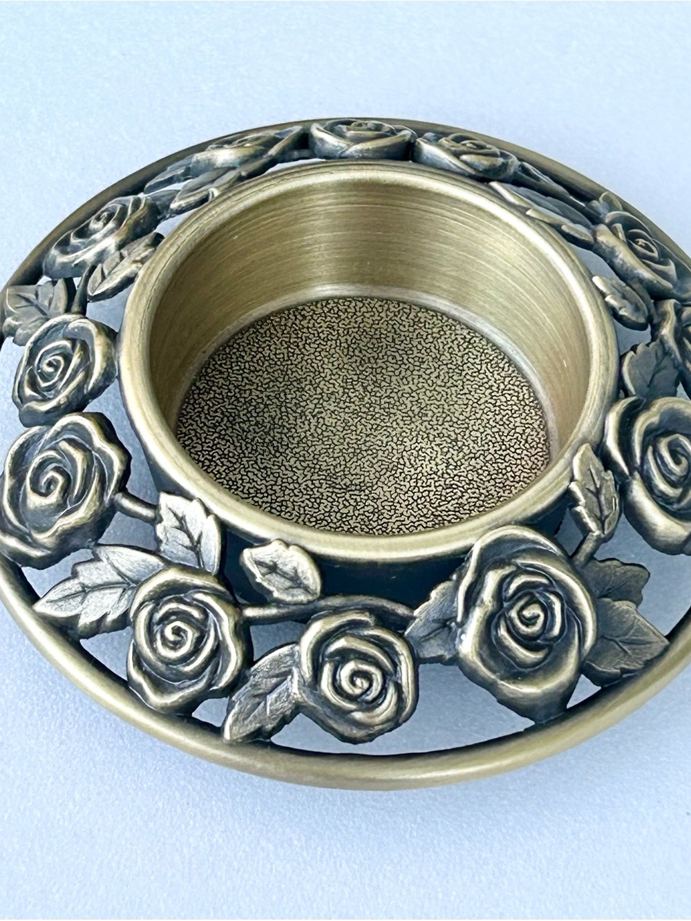 Ornate Rose Metal Candle Holder - Brass Finish
